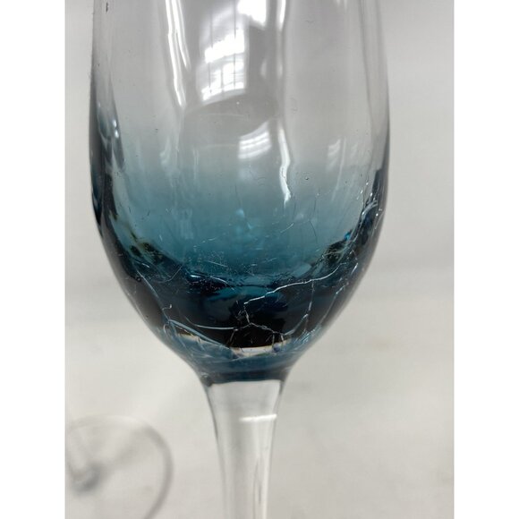Set Of 2 Pier 1 One Crackle Glass Teal Blue Champagne Glasses Flutes 10" Tall - Picture 6 of 9